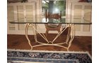 Glass Top table with decorative rod iron base. Condition. Small chip. 42 in. x  72 in. - Extraordinary Auction - Nike Spillson Home Interiors & Furnishings