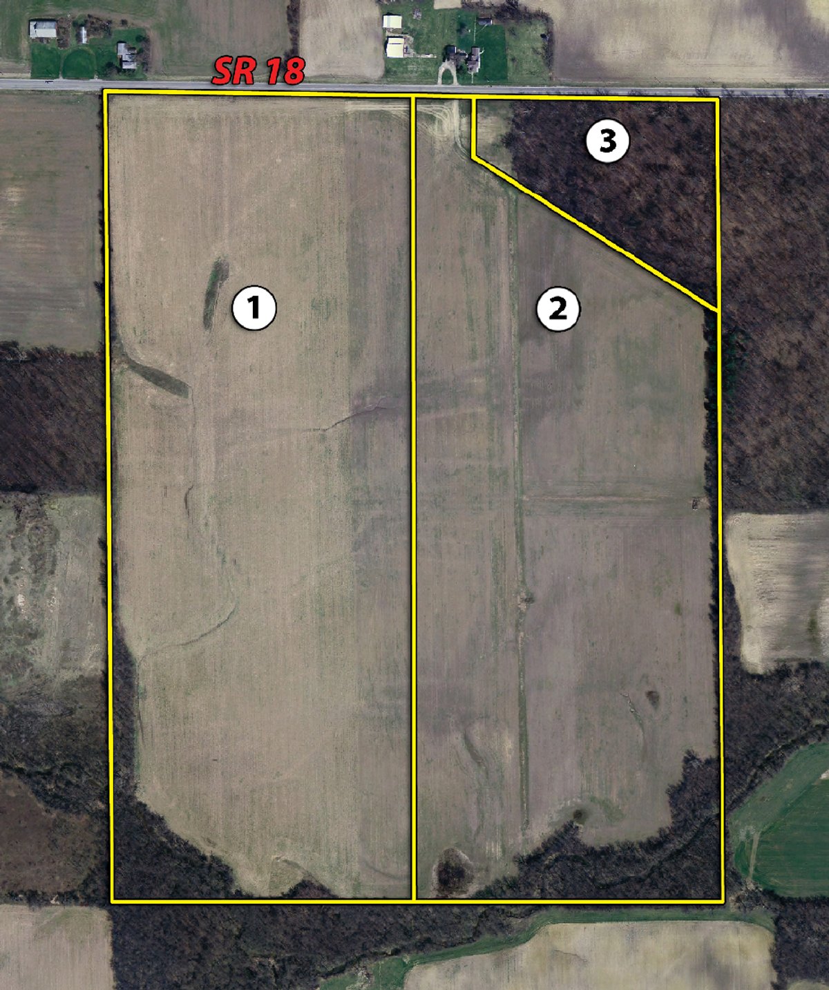 Tract map - 120+/- Acres Offered in 3 Tracts