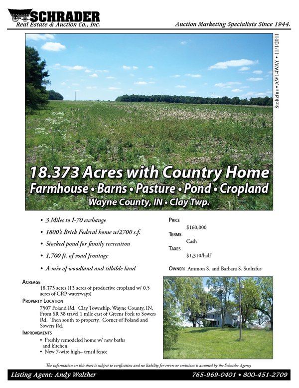 Listing brochure cover - 18.373 Acres with Country Home