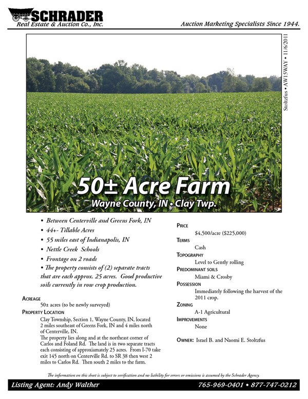Listing brochure cover - 50+/- Acre Farm