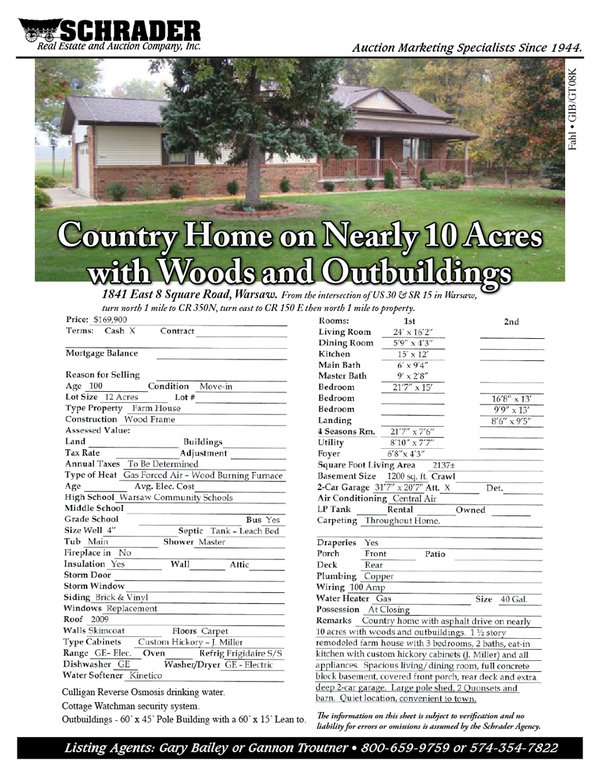 Listing brochure cover - Country Home on 3.5 Acres