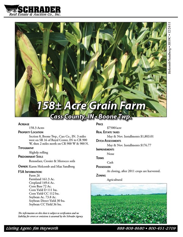 Listing brochure cover - 158+/- Acre Grain Farm