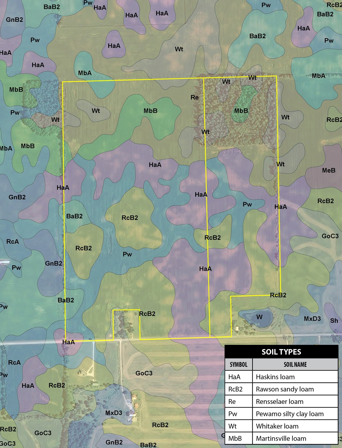 Soil map - 128.5+/- Acres Offered in 2 Tracts - Wooded & Tillable Acres
