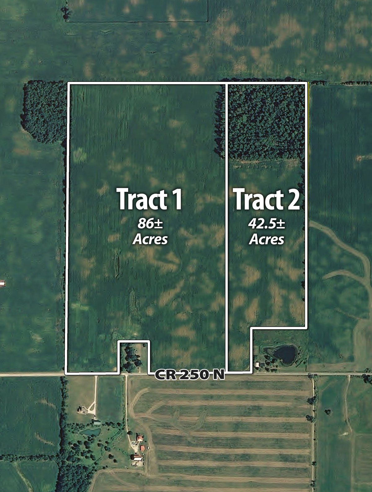 Tract map - 128.5+/- Acres Offered in 2 Tracts - Wooded & Tillable Acres