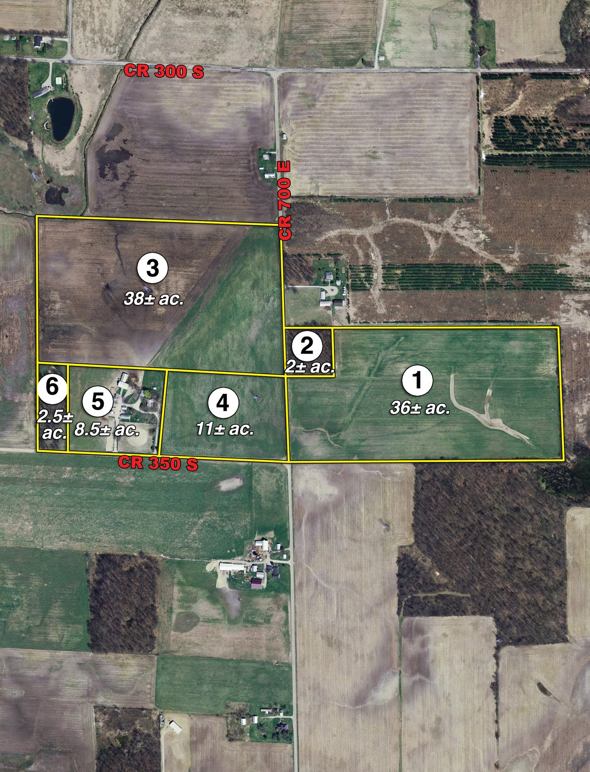 Tract map - 98+/- Acres Offered in 6 Tracts or Combinations, Noble County, Indiana Farm