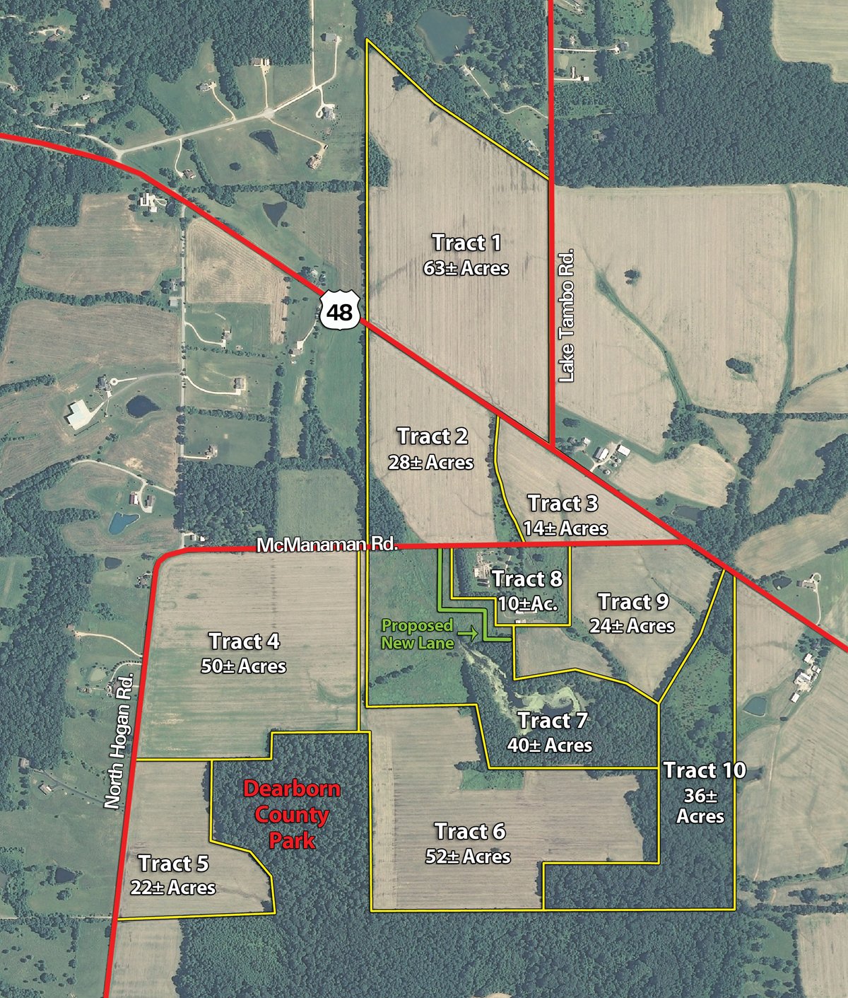 Tract map - 339+/- Acres Offered in 10 Tracts