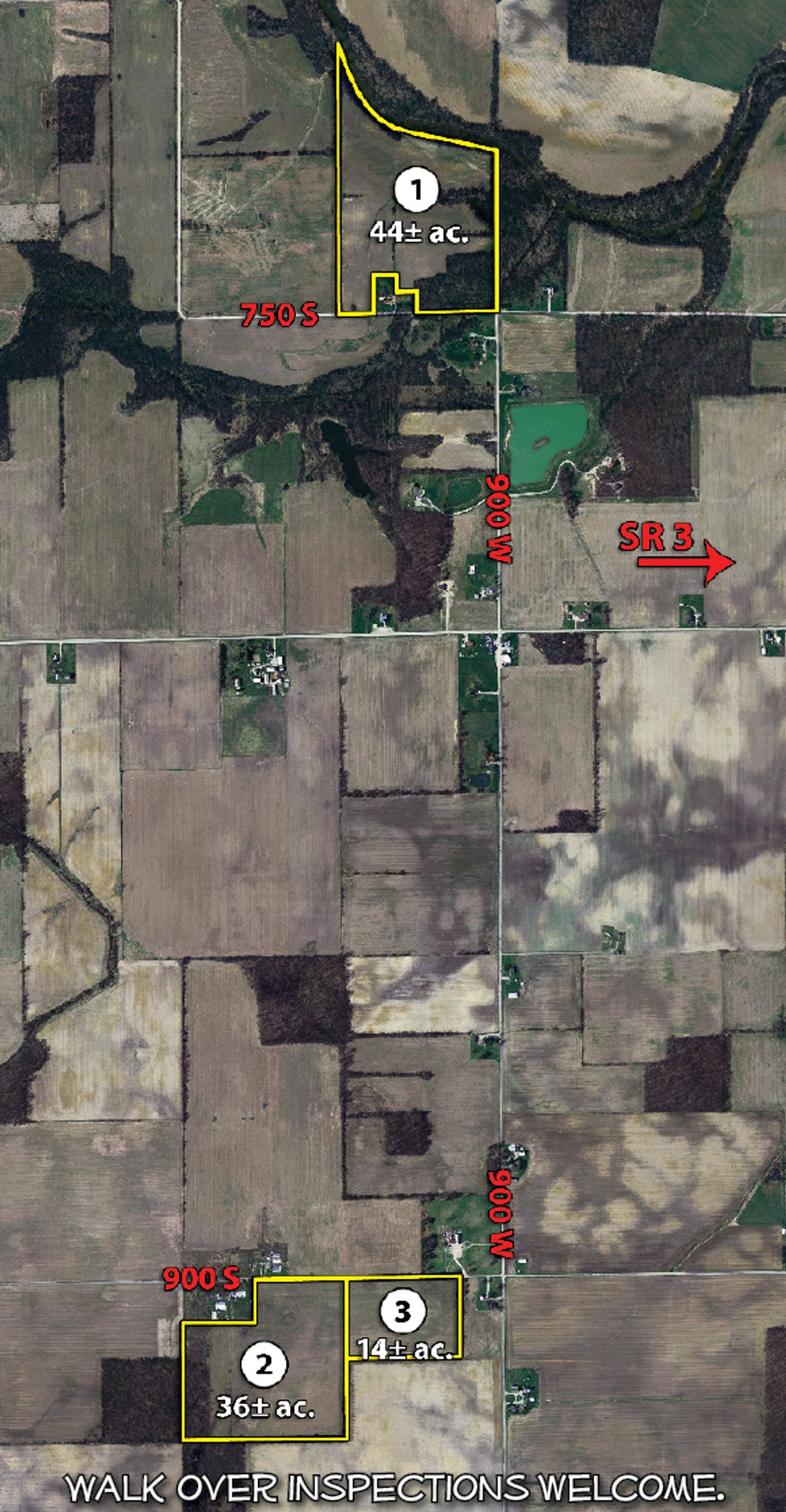 Tract map - 94+/- Acres Offered in 3 Tracts - 2 Farms