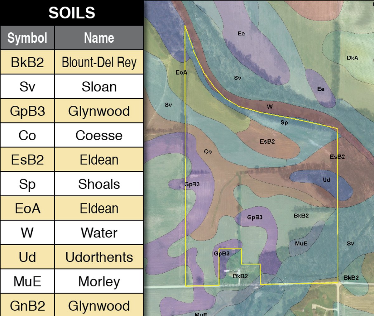 Soil map - 94+/- Acres Offered in 3 Tracts - 2 Farms
