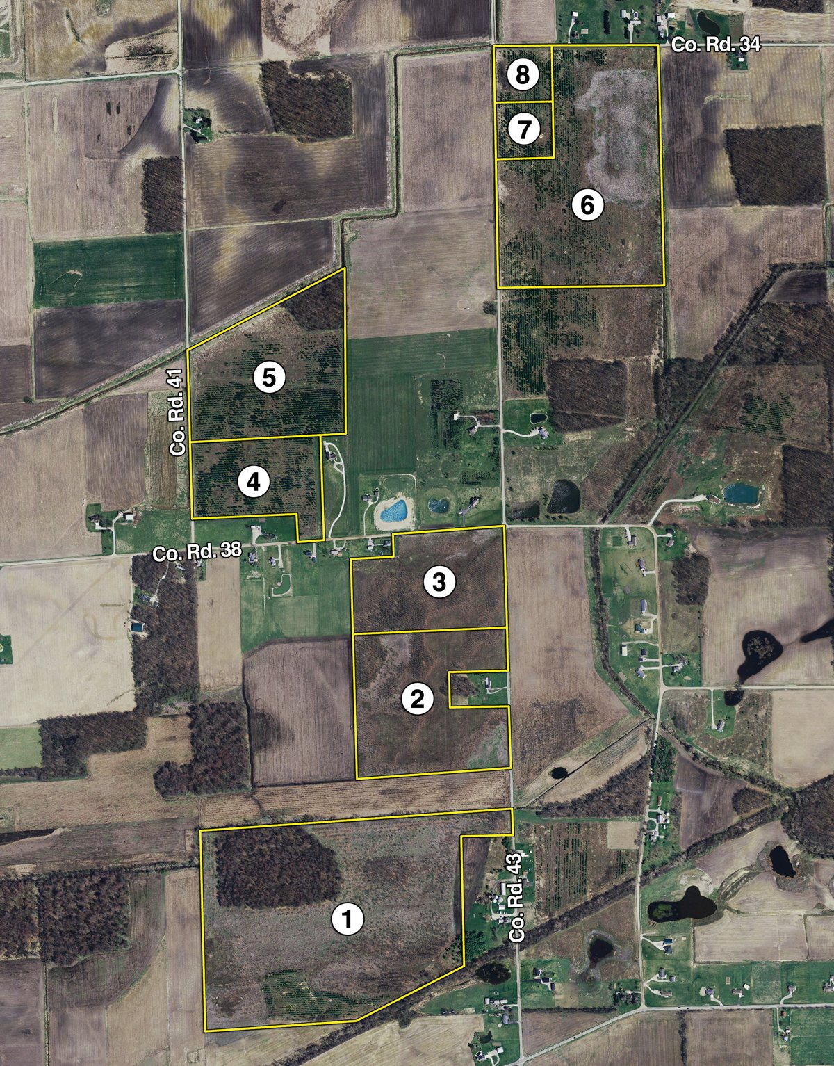 Tract map - 247+/- Acres Offered in 8 Tracts
