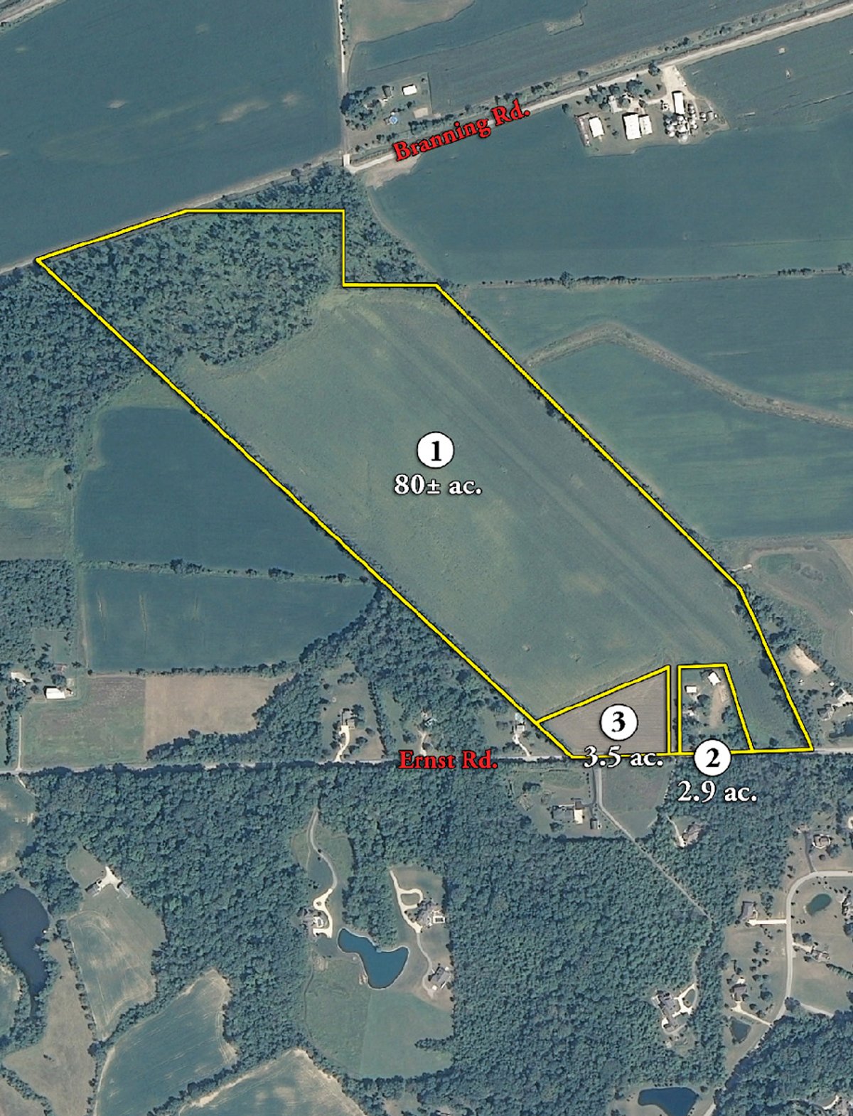 Tract map - 86.89 Acres offered in 3 Tracts