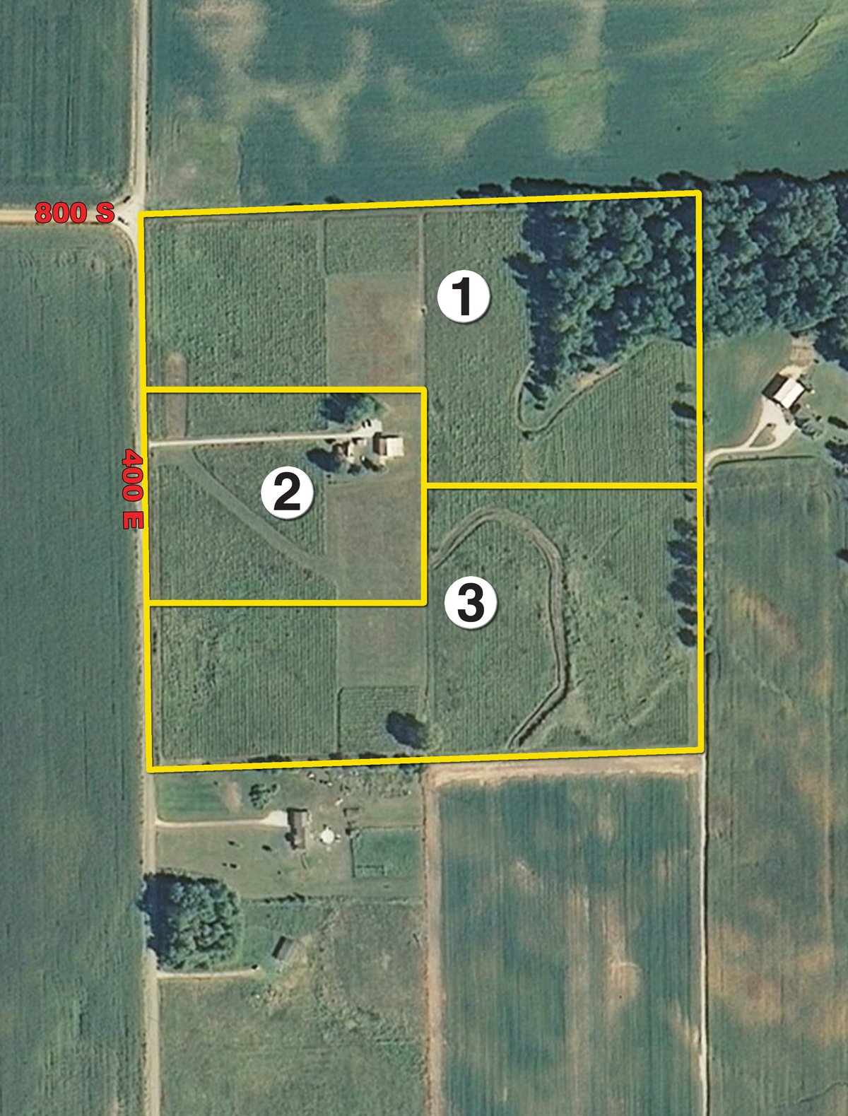 Tract map - 40+/- Acres Offered in 3 Tracts with a Remodeled Country Home