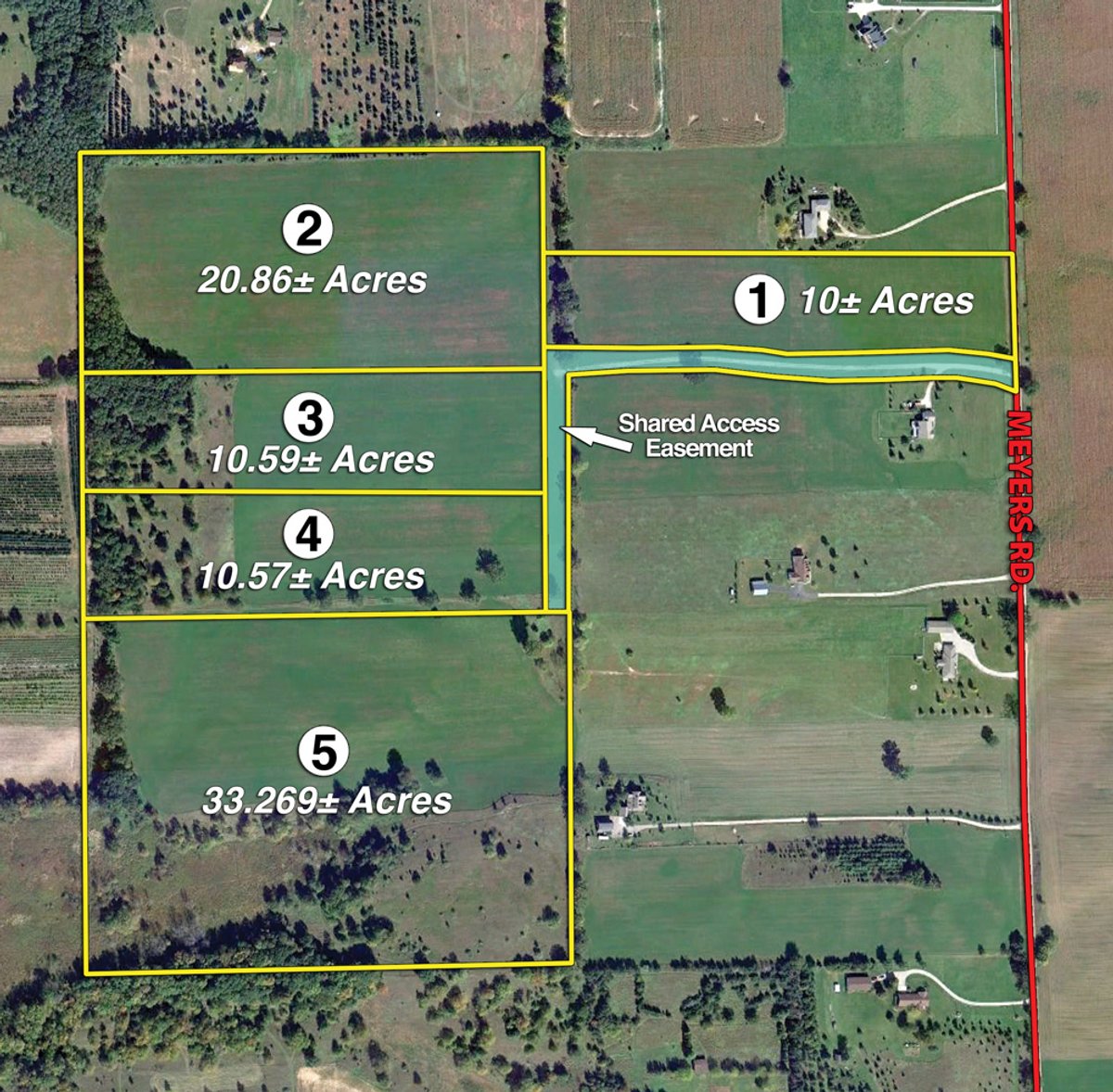 Tract map - Land Auction - 85 acres Offered in 5 Tracts