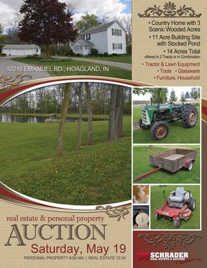 Sold: Real Estate & Personal Property Auction, Country Home, Building Sites, Pond - Near Hoagland, Allen County Indiana