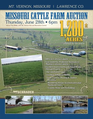 Sold: Cattle Farm Land Auction, 1,200 Acres in 16 Tracts, Hay & Pasture Land, Woods, Excellent Improvements - Mt. Vernon, Missouri, Lawrence Co. / 35 Miles West of Springfield