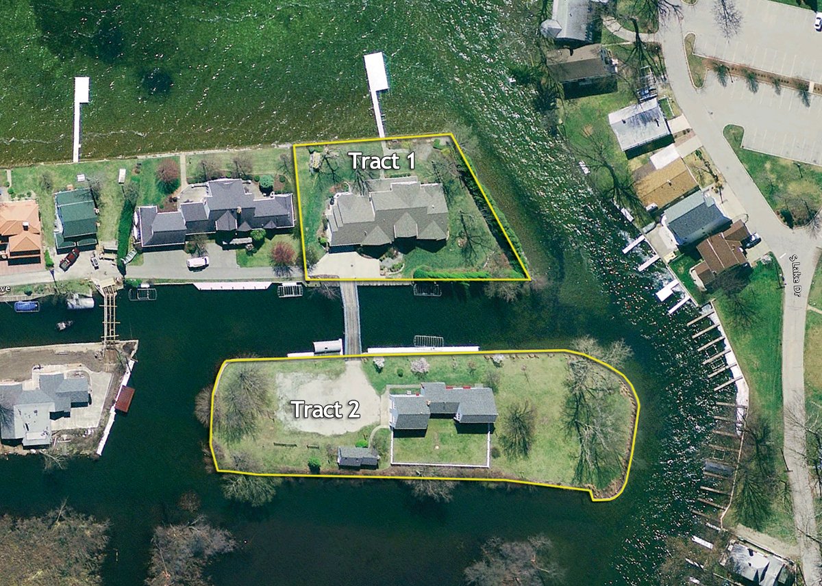 Tract map - 2 Acres of Prime Lakefront Real Estate Auction with Home, Peninsula and Private Island