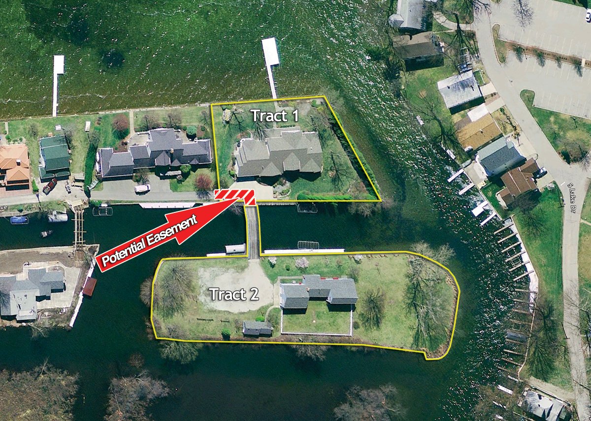 Tract map - 2 Acres of Prime Lakefront Real Estate Auction with Home, Peninsula and Private Island