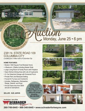 Sold: Country Home Real Estate Auction on 2 Secluded Acres - Located just 3 miles north of Columbia City