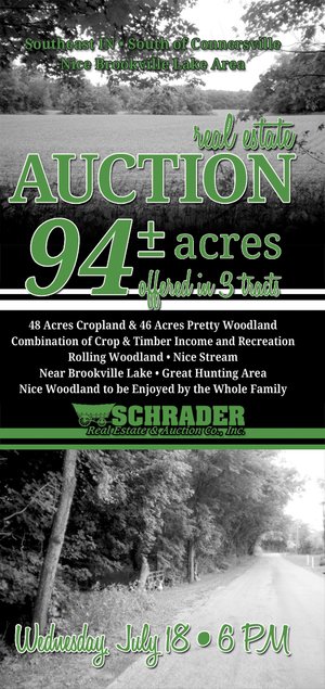 Sold: Nice Brookville Lake Area Real Estate Auction - 94 +/- Acres Offered in 3 Tracts - Southeast IN - South of Connersville, IN