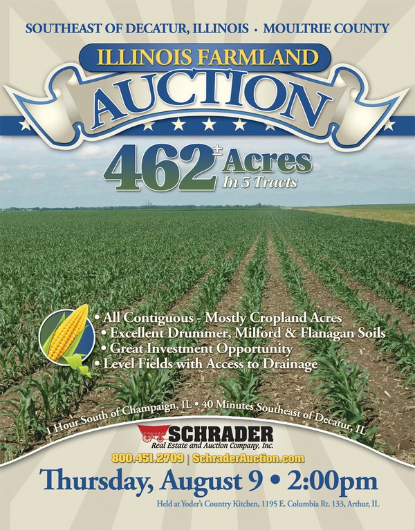 Sold: 462 +/- Acres Offered in 5 Tracts - Illinois Farmland Auction - Decatur, IL - Moultrie County