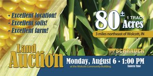 Sold: 80 Acre Land Auction - 3 Miles Northeast of Wolcott, IN