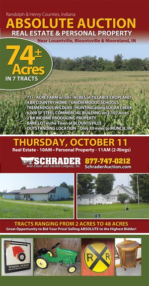 Sold: 74 +/- Acres Offered in 7 Tracts - Absolute Real Estate Auction - Losantville, Blountsville & Mooreland, IN