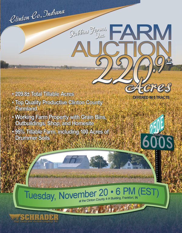 Sold: 220.9 +/- Acres Offered in 5 Tracts - Farmland Auction - Clinton County, IN