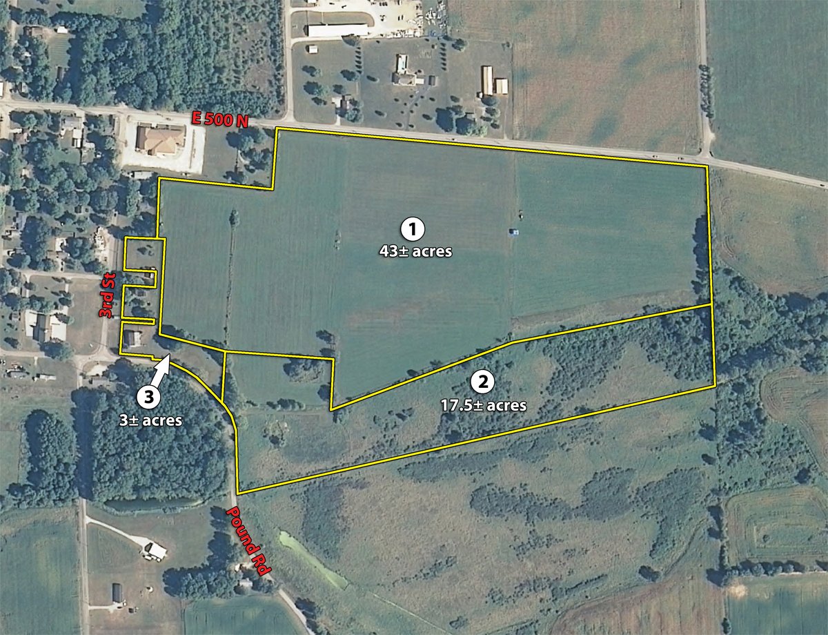 Tract map - 63.5 +/- Acres Offered in 3 Tracts - Real Estate Auction