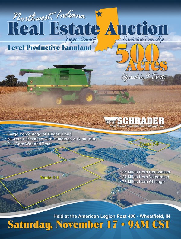 Sold: 500 +/- Acres Offered in 9 Tracts - Northwest Indiana Real Estate Auction - Wheatfield, IN - Jasper County