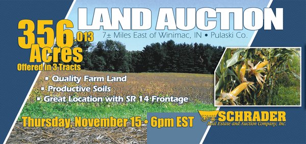 Sold: 356 +/- Acres Offered in 3 Tracts - Real Estate Auction - Winimac, IN - Pulaski County