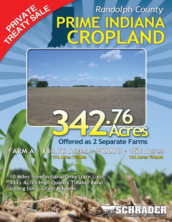 Listing brochure cover - Prime Indiana Cropland - 342.76 Acres Offered in 2 Separate Farms