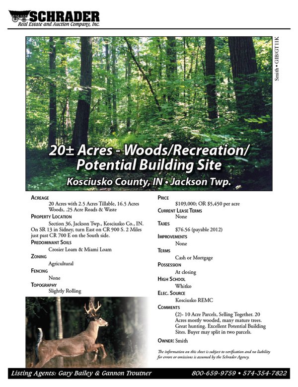 Listing brochure cover - 20+/- Acres - Woods/Recreation/ Potential Building Site