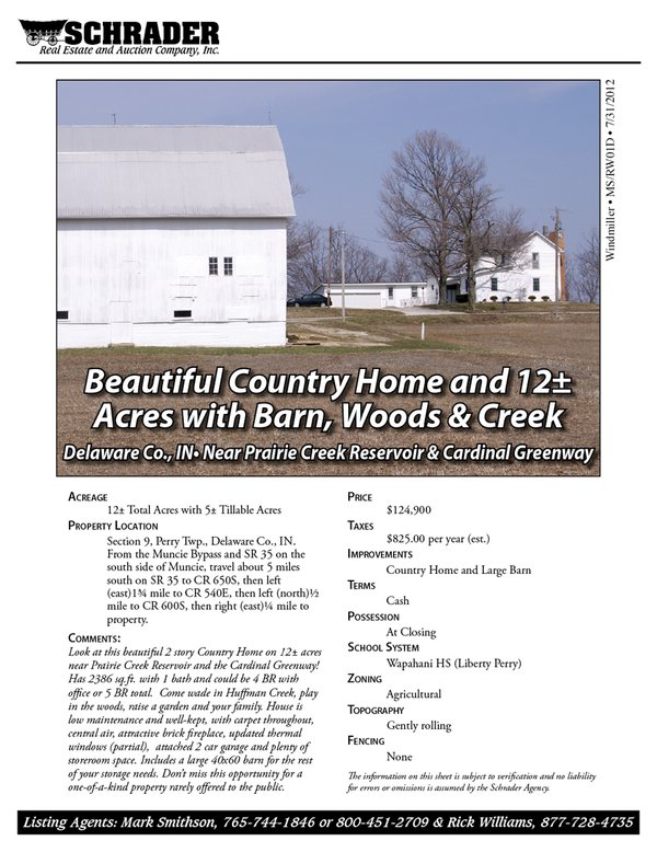 Listing brochure cover - Beautiful Country Home & 12+/- Acres w/Barn, Woods & Creek