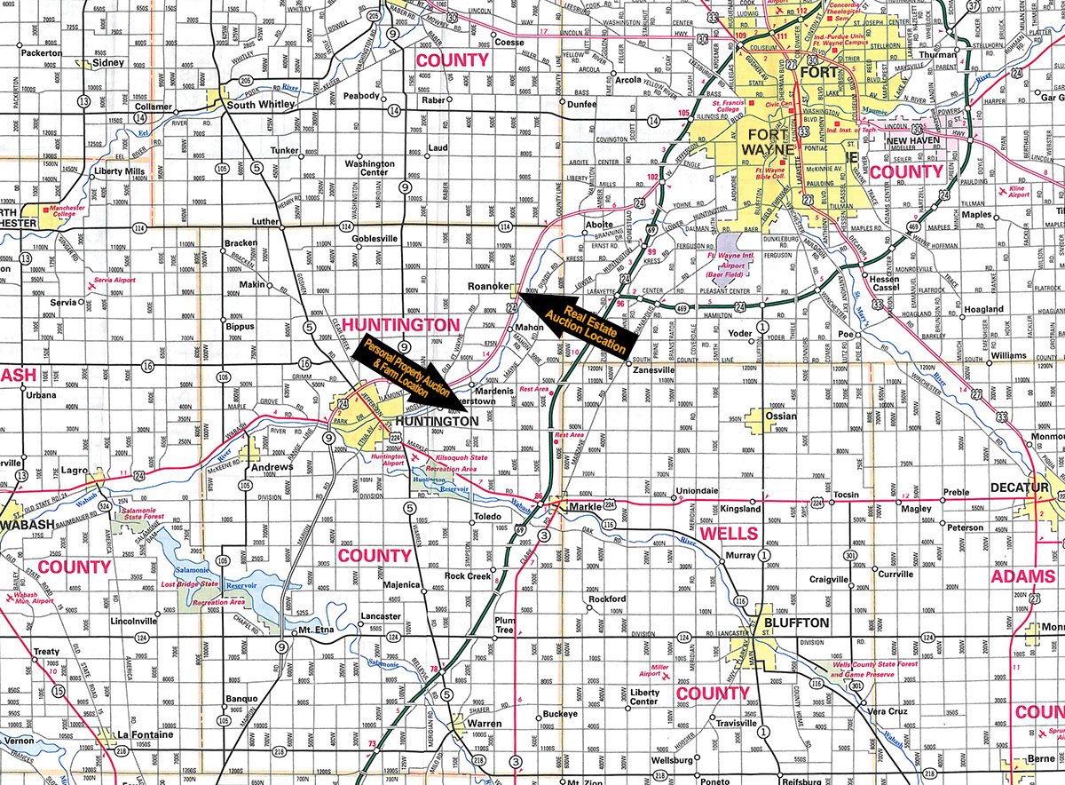 Area map - Personal Property Auction - Farm Equipment, Ford Escort Station Wagon, Collectibles, Household