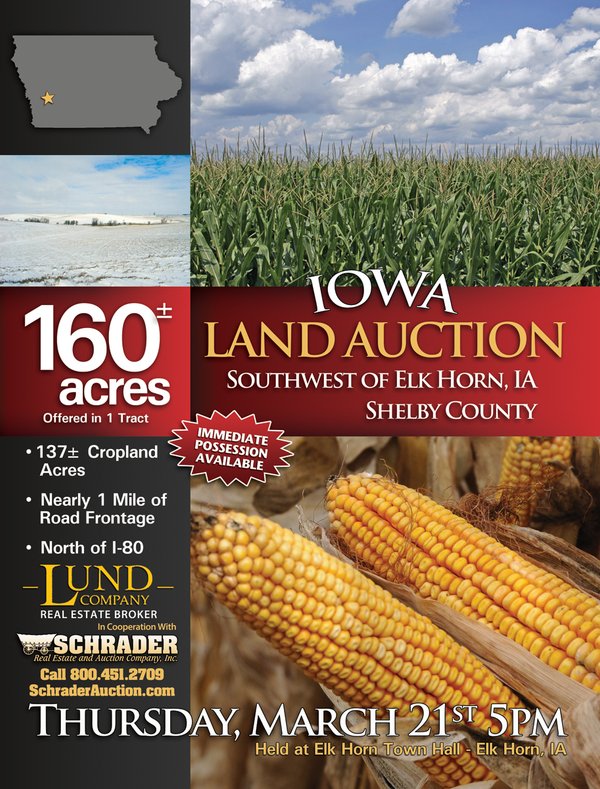 Sold: 160 +/- Acres Offered in 1 Tract - Shelby County, Iowa Land Auction - Elk Horn, Iowa - Shelby County