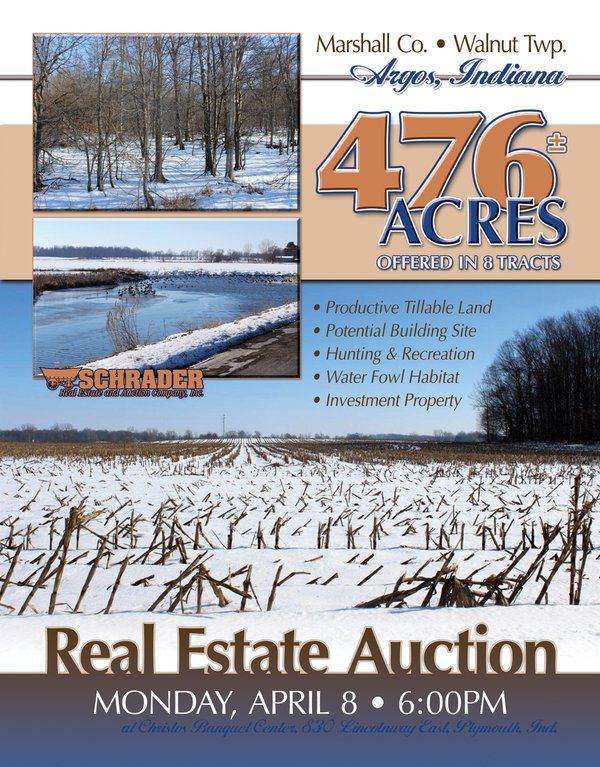 Sold: 476 +/- Acres Offered in 8 Tracts - Gardner Estate Auction - Argos, IN - Marshall County - Walnut Township