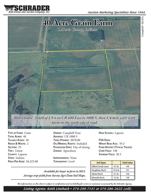 Listing brochure cover - 40 Acre Grain Farm