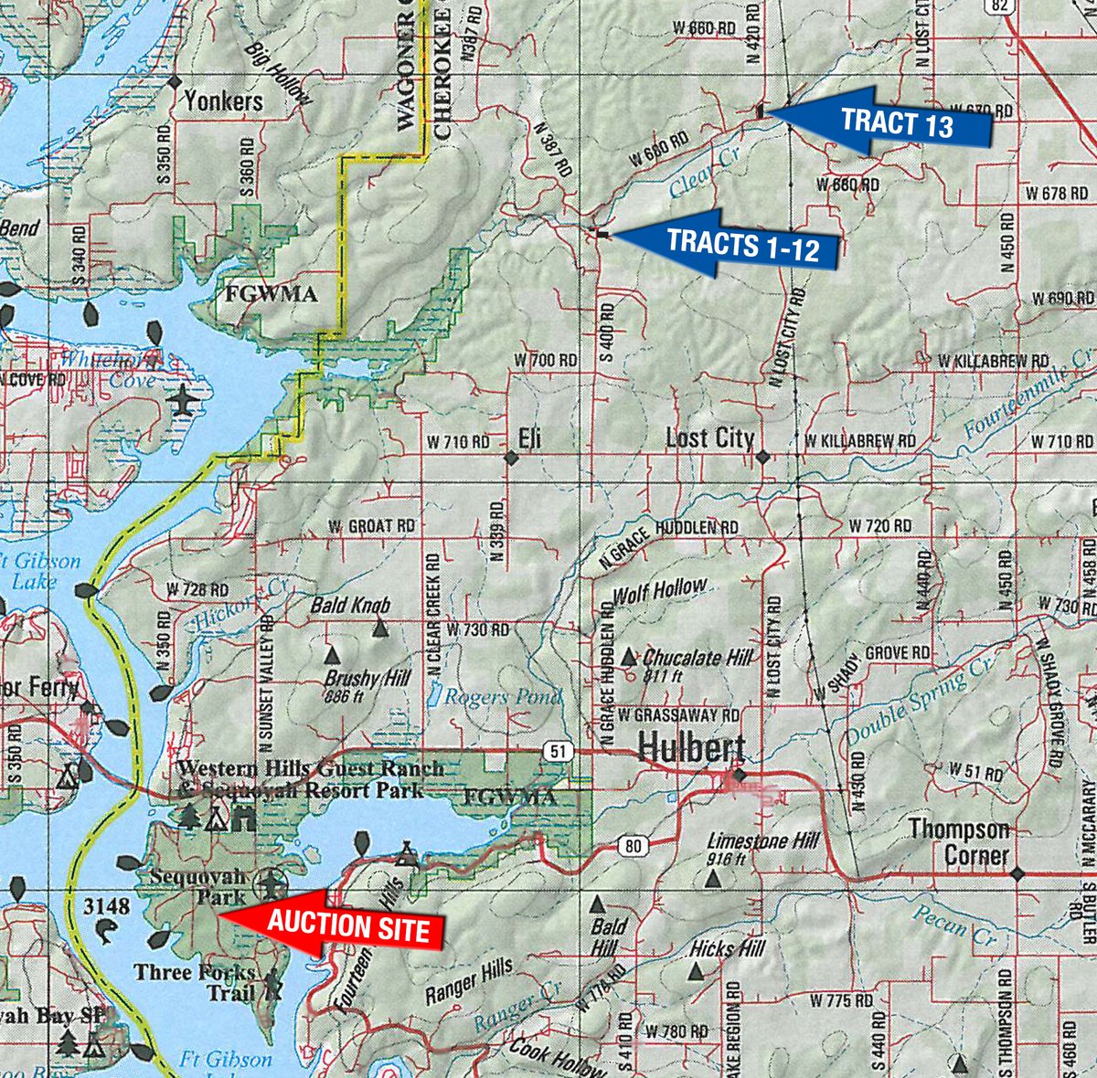 Tract map - OKLAHOMA LAND & REAL ESTATE AUCTION, 438 +/- Acres offered in 13 Tracts