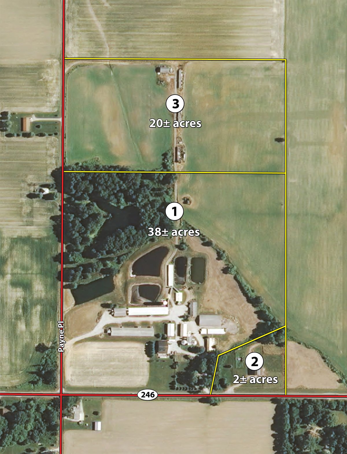 Tract map - REAL ESTATE AUCTION, 60 +/- Acres offered in 3 Tracts Swine Operation