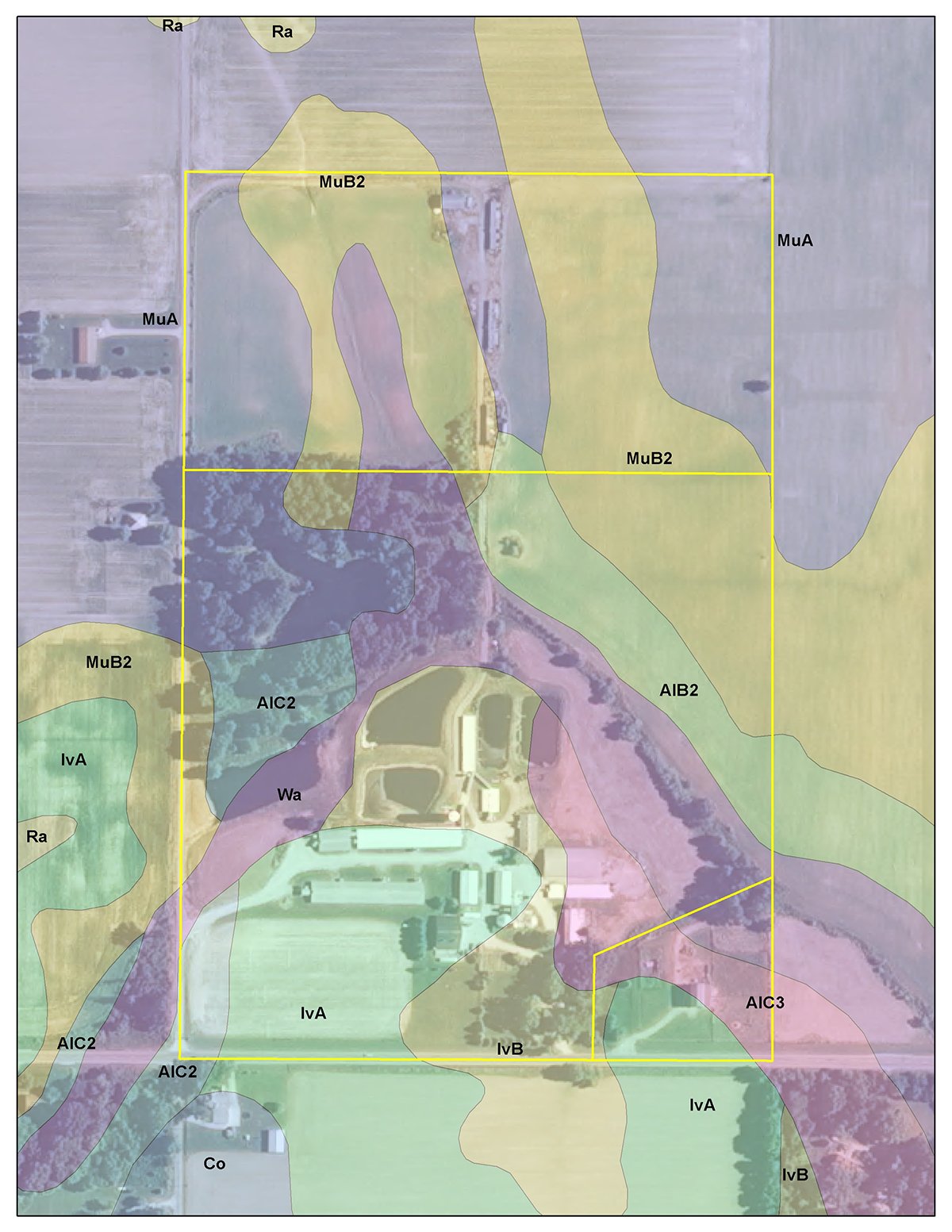 Soil map - REAL ESTATE AUCTION, 60 +/- Acres offered in 3 Tracts Swine Operation