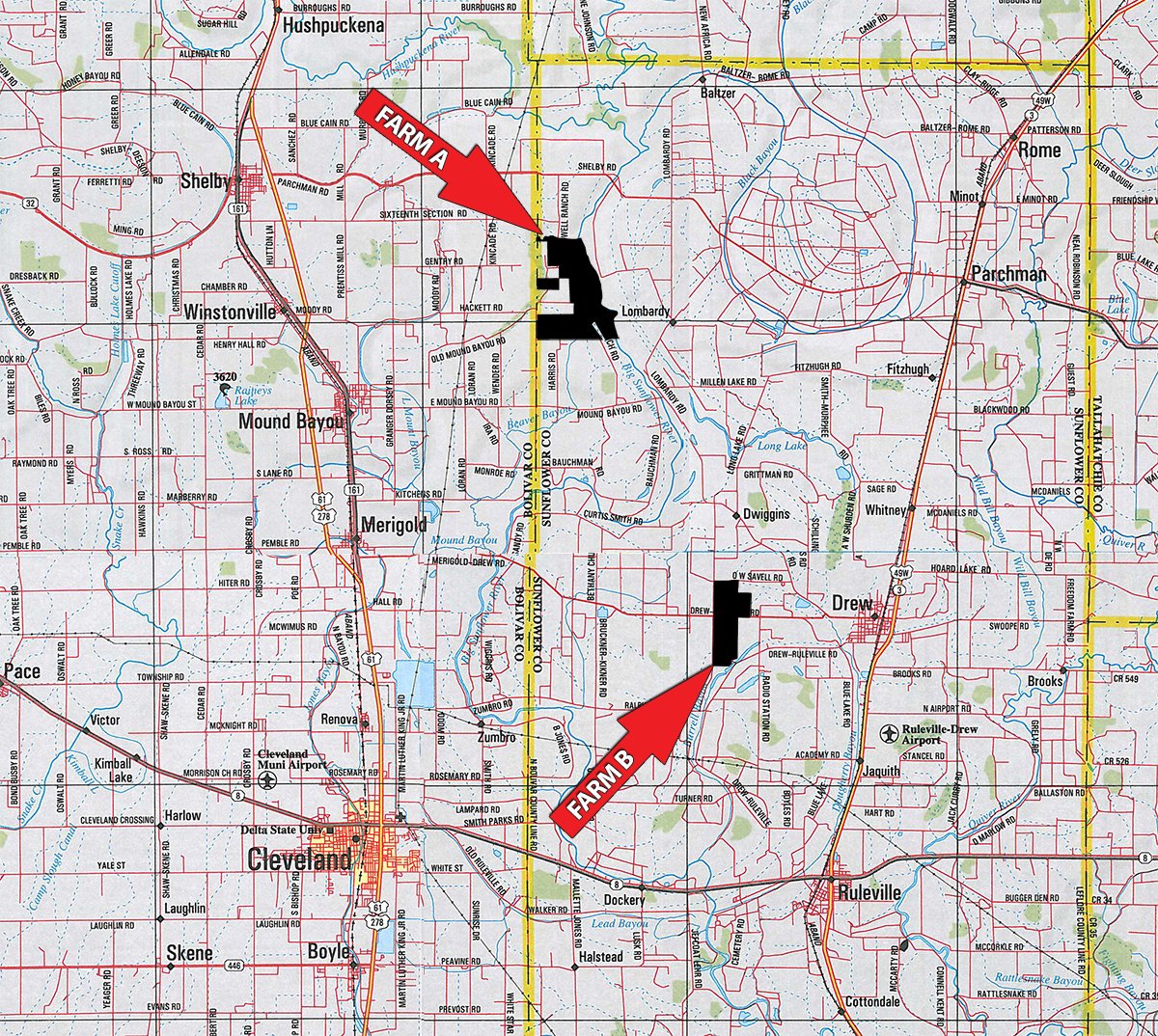 Area map - MID-DELTA REGION PRODUCTIVE CROPLAND AUCTION - 4,783+/- ACRES OFFERED IN 10 TRACTS