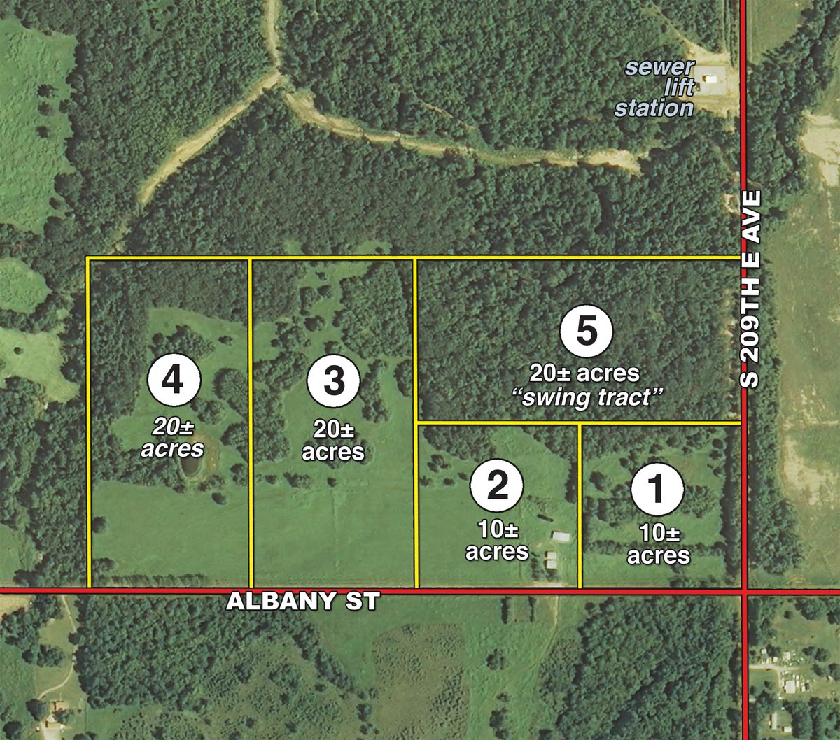 Tract map - LAND AUCTION, 80+/- Acres offered in 5 Tracts AUCTION CANCELLED, PROPERTY SOLD PRIOR TO AUCTION