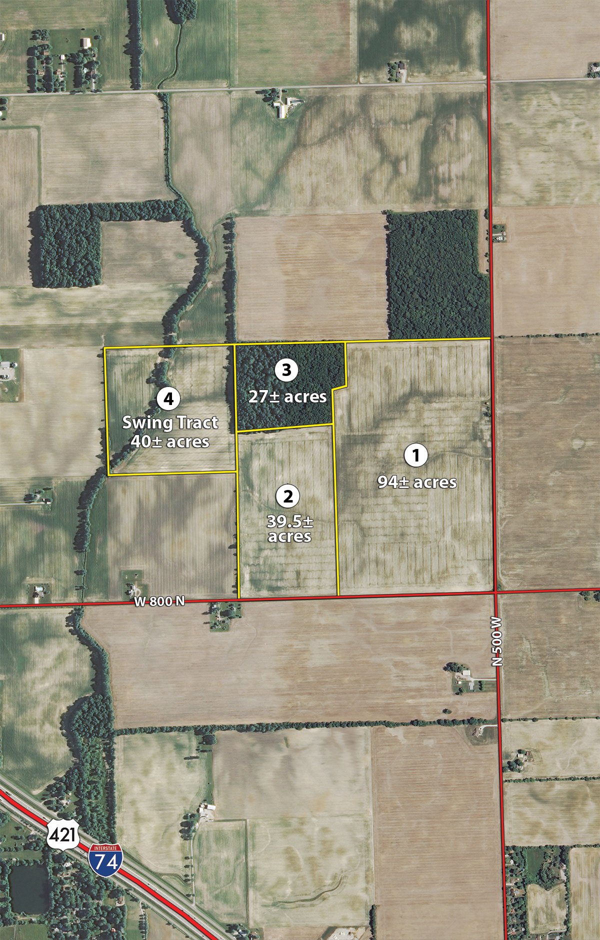 Tract map - LAND AUCTION, 200+/- Acres offered in 4 Tracts