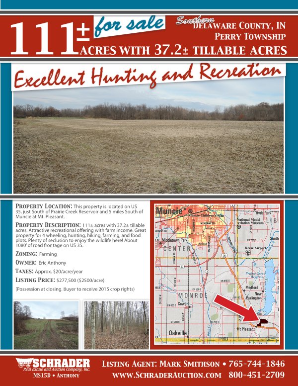 Listing brochure cover - 111+/- Acres with 37.2+/- Tillable Acres (Excellent Hunting and Recreation)