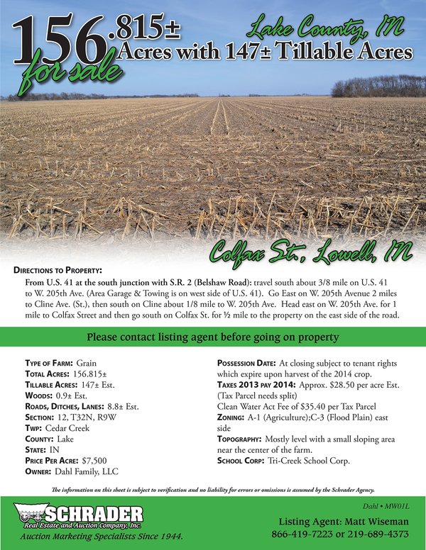 Listing brochure cover - 156.815+/- Acre Grain Farm