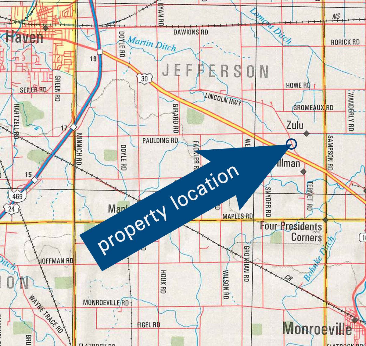 Area map - Real Estate Auction, 3 Bedroom country farm house on 1 acre in Allen County