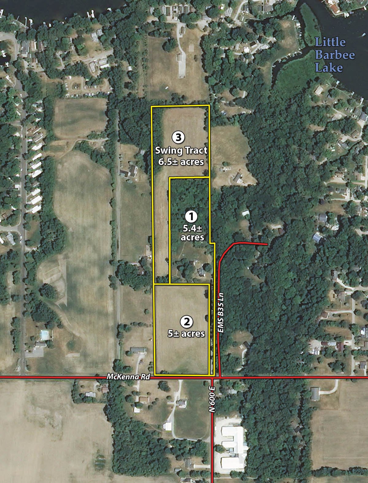 Tract map - REAL ESTATE AUCTION - 16.9+/- Acres in 3 Tracts in Kosciusko County