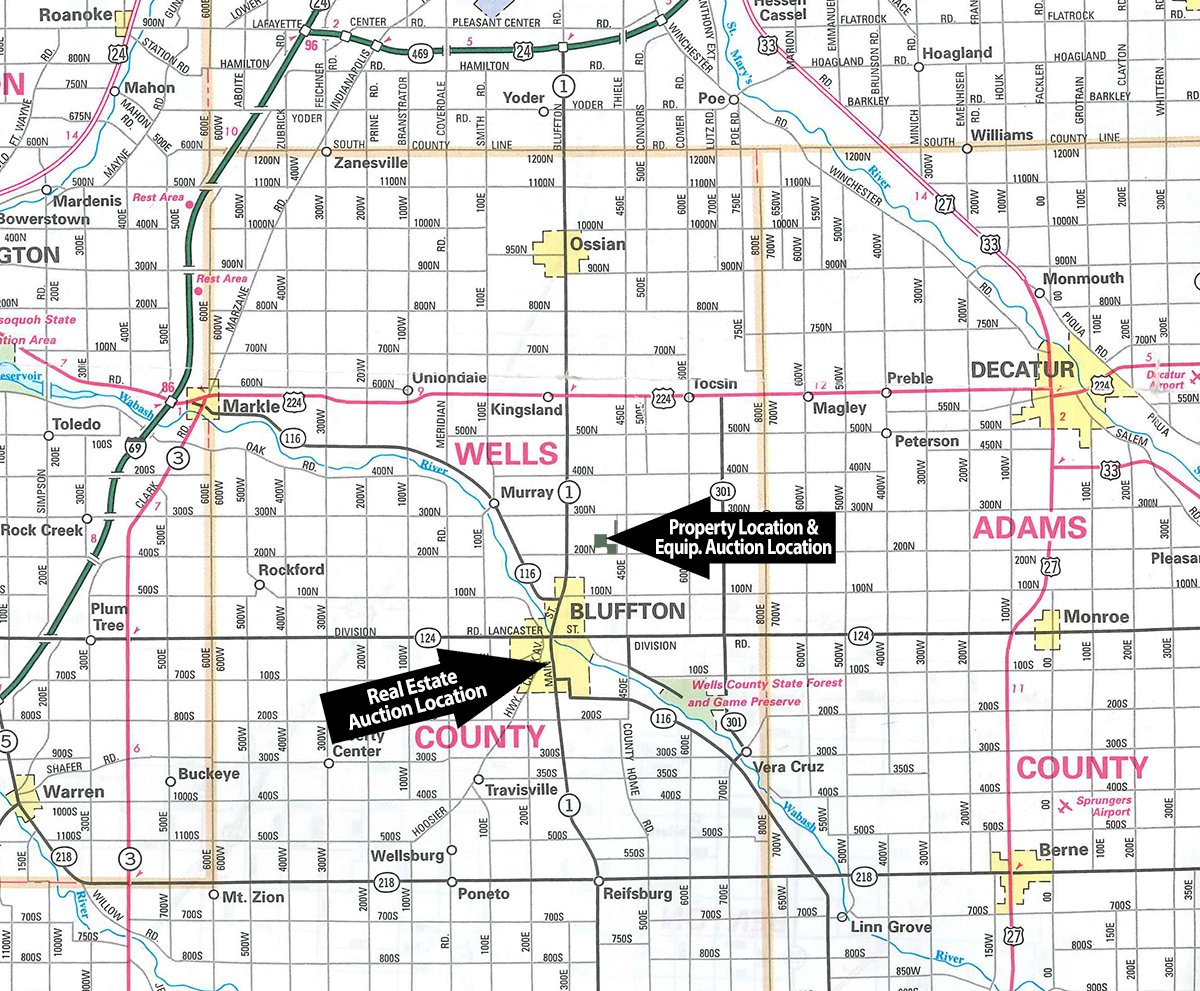 Area map - FARM EQUIPMENT AUCTION IN WELLS COUNTY