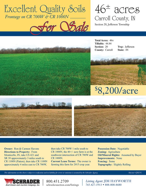 Listing brochure cover - 46 Acres in Carroll County, IN