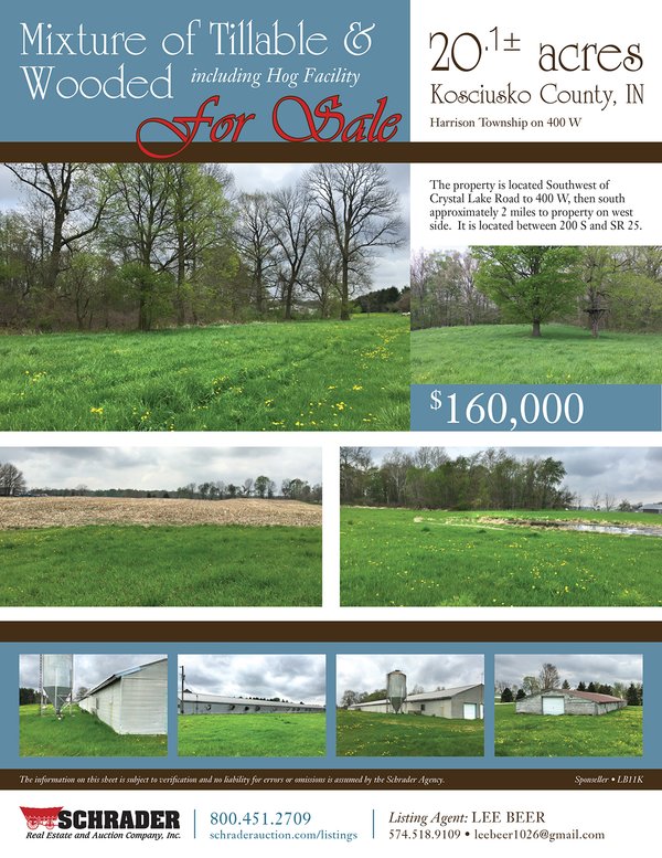 Listing brochure cover - Hog Facility and Mixture of Tillable and Wooded Land
