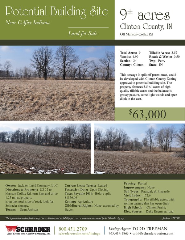 Listing brochure cover - Potential Building Site - Clinton County, Colfax